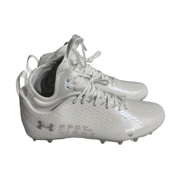 Under Armour Spotlight Mens White Silver Football Cleats Mid Top Size 12